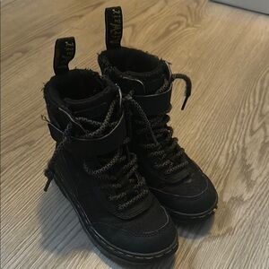 Black High-Top Boots with Textured Suede and Sturdy Sole